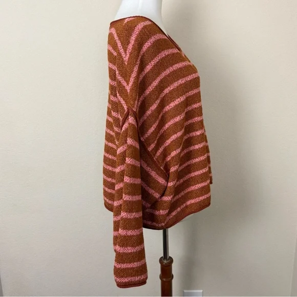 Free People Women's Sweater Bardot Terry Cotton
Blend Striped Orange Pink Small - Picture 9 of 15